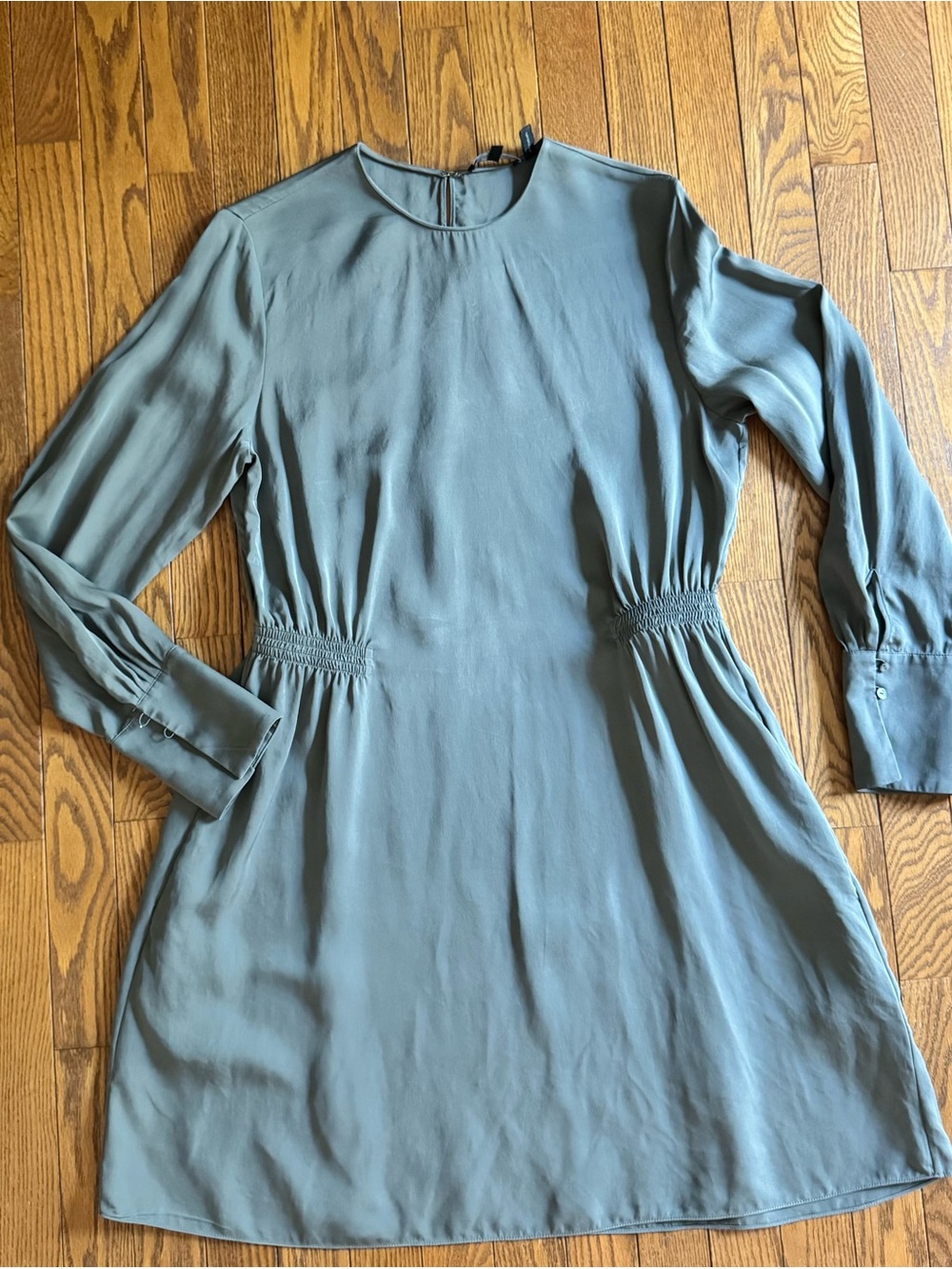 Theory Long-Sleeve Silk Dress in Sage Green
